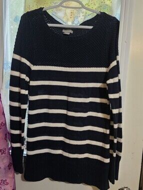 Striped Kenar Large Crewneck Sweater - Navy and White